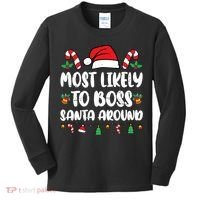 Most Likely To Boss Santa Around Christmas Family Pajamas Kids Long Sleeve Shirt thumb 0
