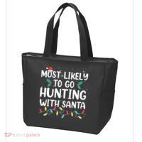 Most Likely To Go Hunting With Santa Hunt Christmas Pajama Tote Bag thumb 3
