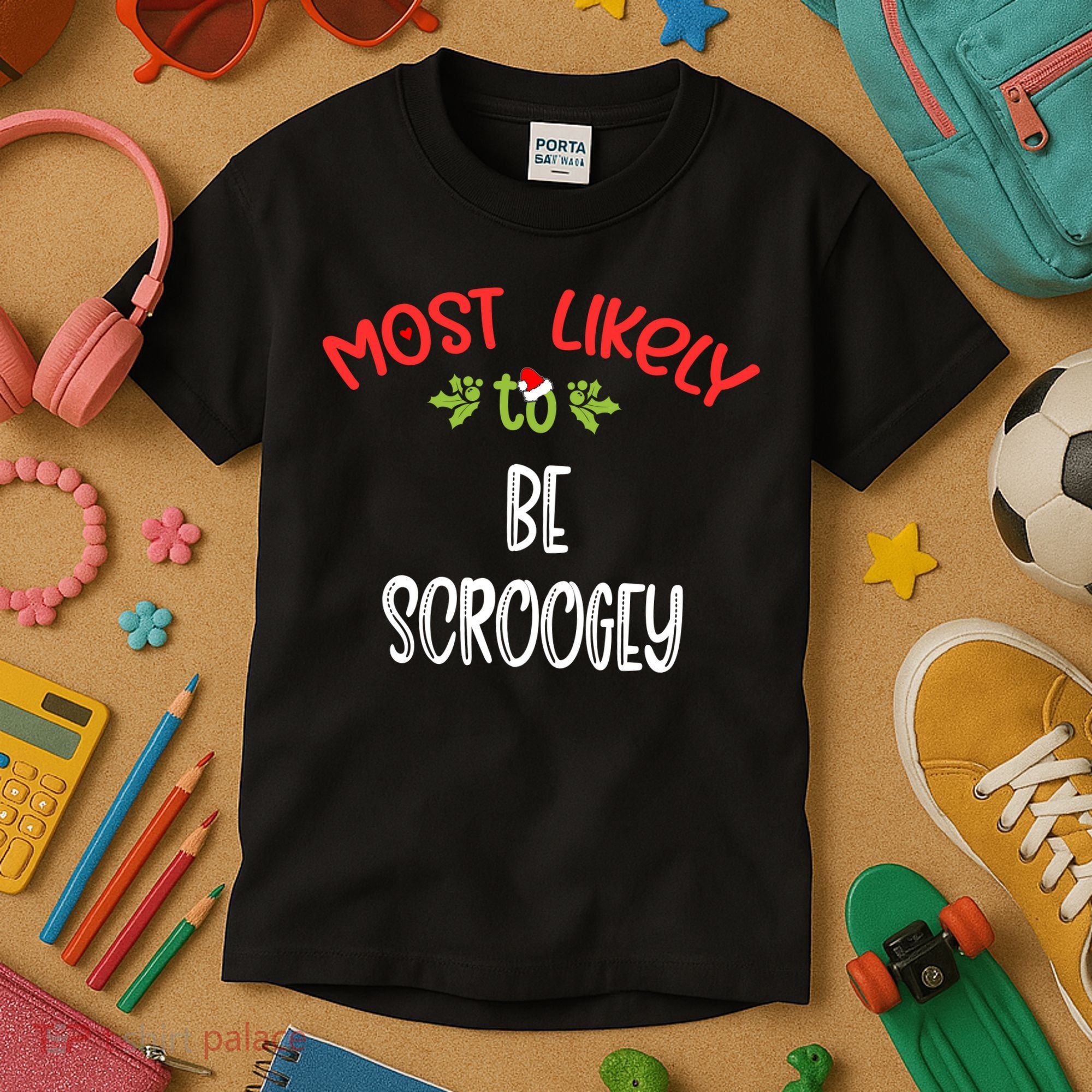 Most Likely To Christmas Be Scroogey Family Group Kids T-Shirt