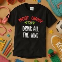 Most Likely To Christmas Drink All The Wine Family Group Kids T-Shirt thumb 3
