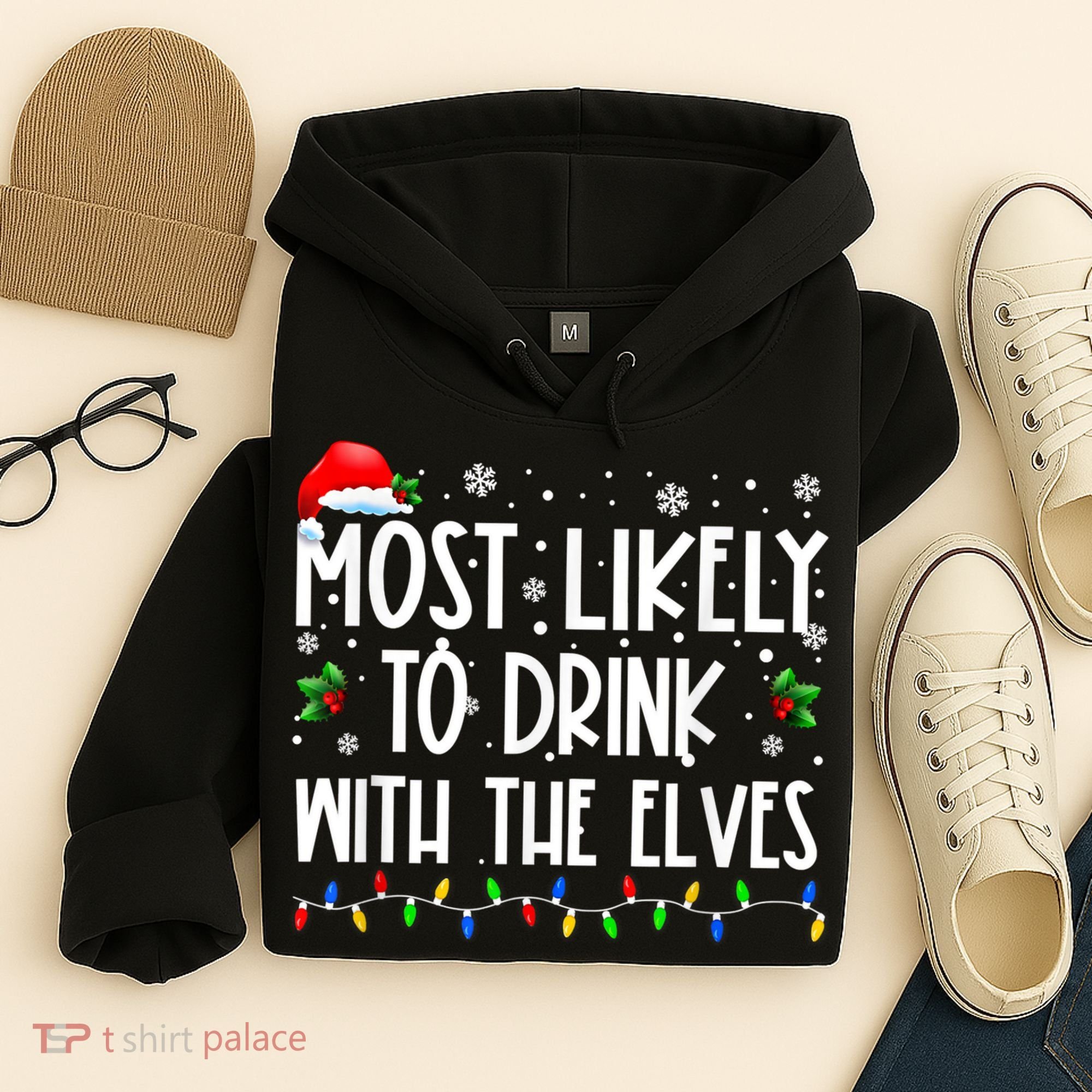 Most Likely To Drink With The Elves Elf Drinking Christmas Hoodie