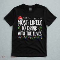 Most Likely To Drink With The Elves Elf Drinking Christmas T-Shirt thumb 5
