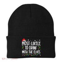 Most Likely To Drink With The Elves Elf Drinking Christmas Beanie thumb 0