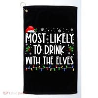 Most Likely To Drink With The Elves Elf Drinking Christmas Golf Towel thumb 0