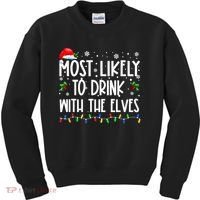 Most Likely To Drink With The Elves Elf Drinking Christmas Kids Sweatshirt thumb 0