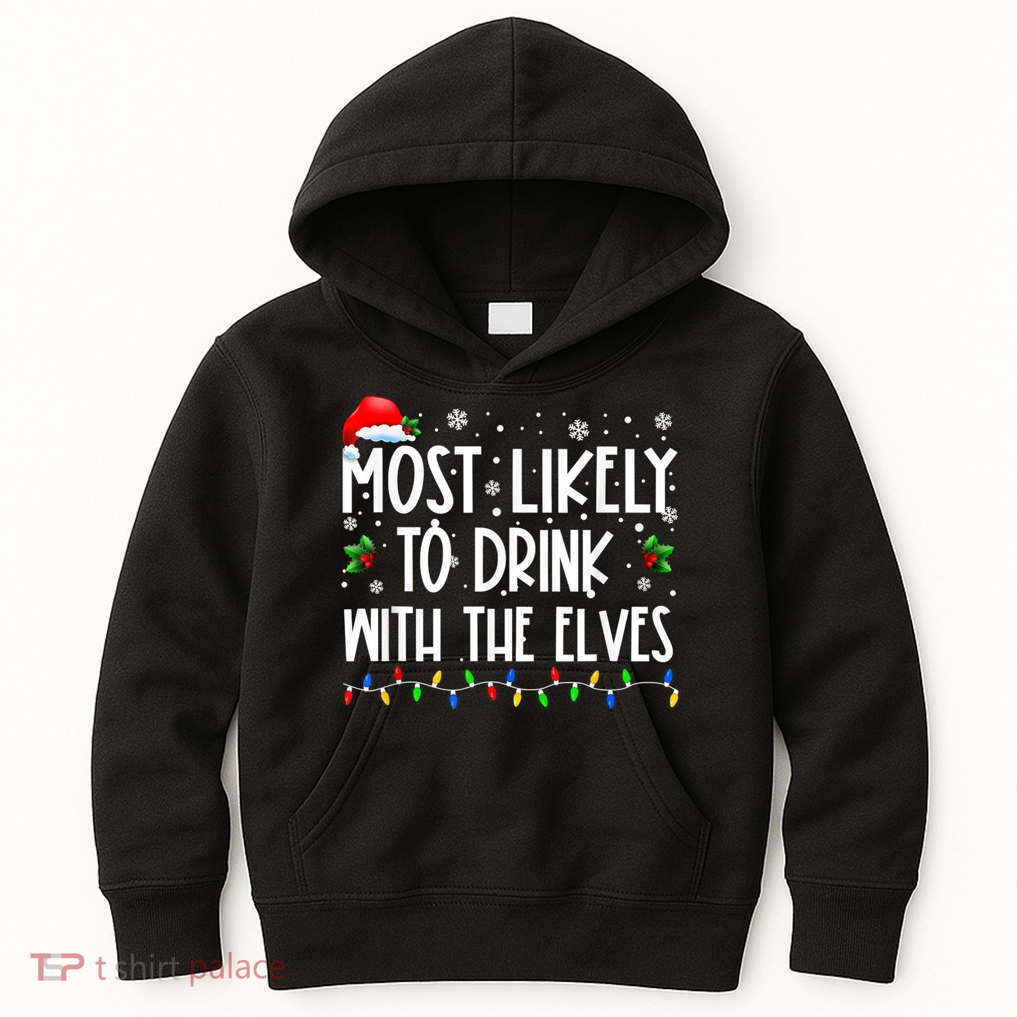 Most Likely To Drink With The Elves Elf Drinking Christmas Kids Hoodie