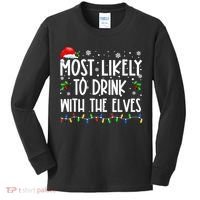 Most Likely To Drink With The Elves Elf Drinking Christmas Kids Long Sleeve Shirt thumb 0