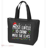 Most Likely To Drink With The Elves Elf Drinking Christmas Tote Bag thumb 3