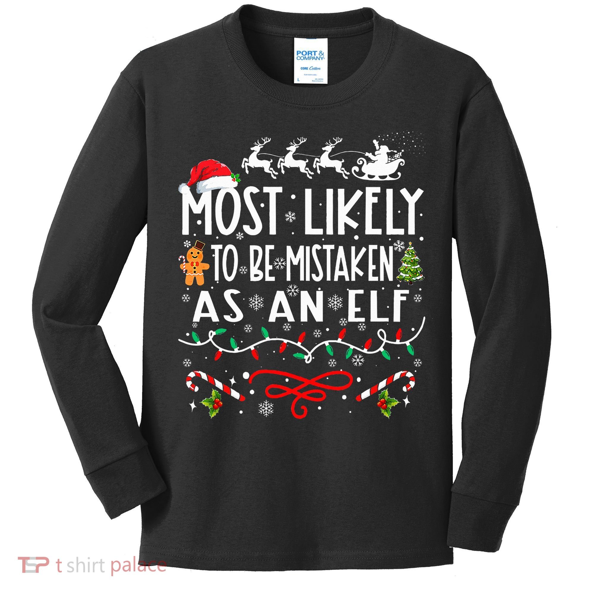 Most Likely To Be Mistaken As An Elf Family Christmas  Kids Long Sleeve Shirt