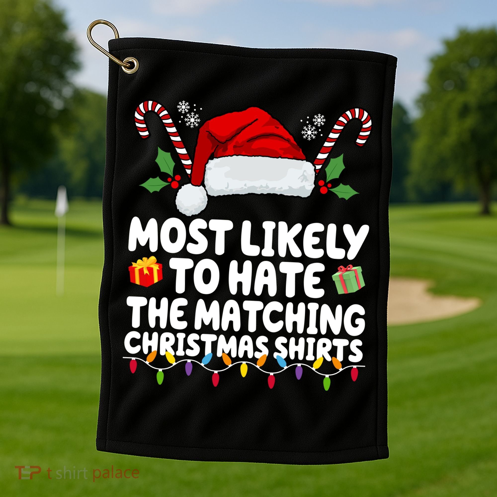 Most Likely To Hat The Matching Christmas Shirts Golf Towel