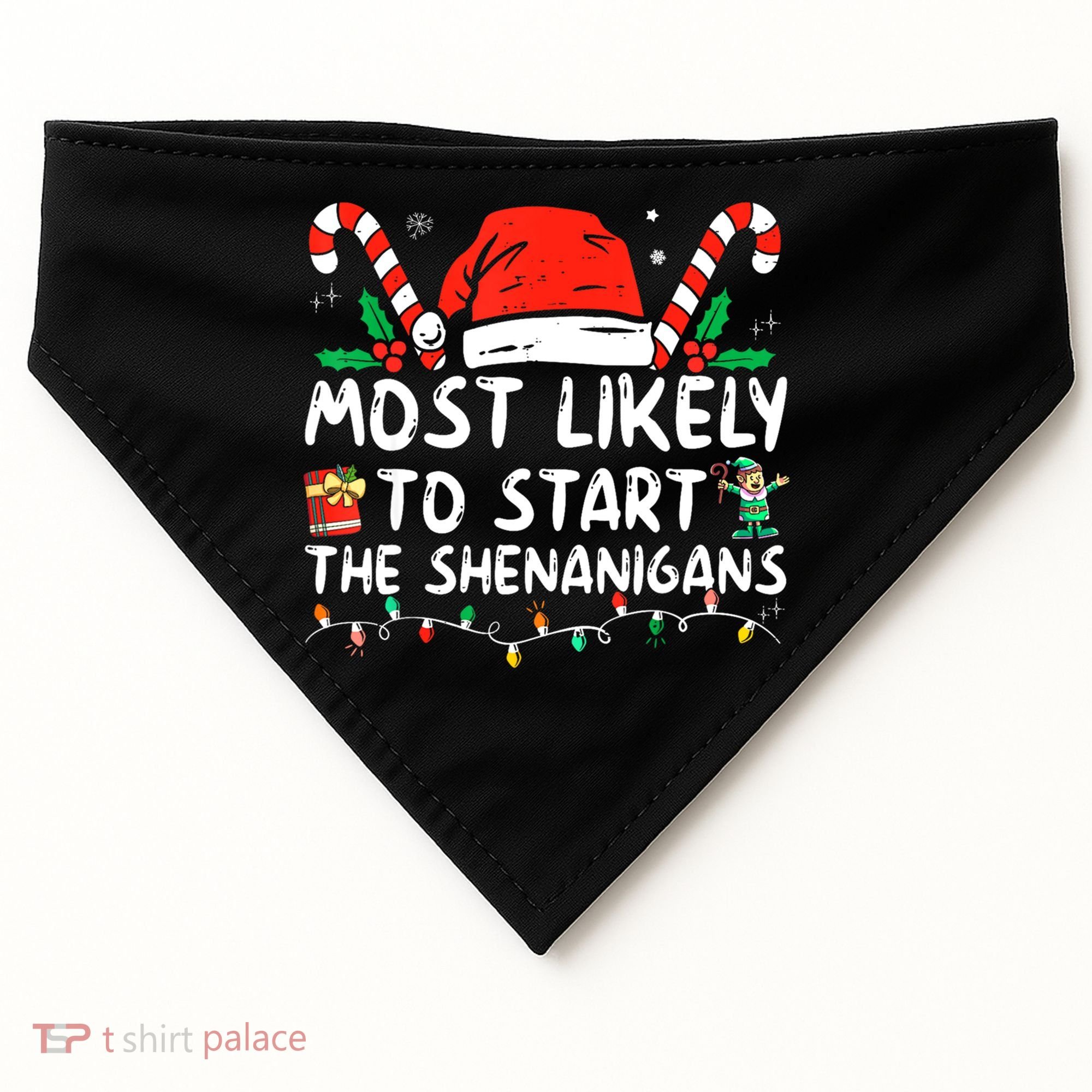 Most Likely To Start The Shenanigans Christmas Family USA-Made Doggie Bandana