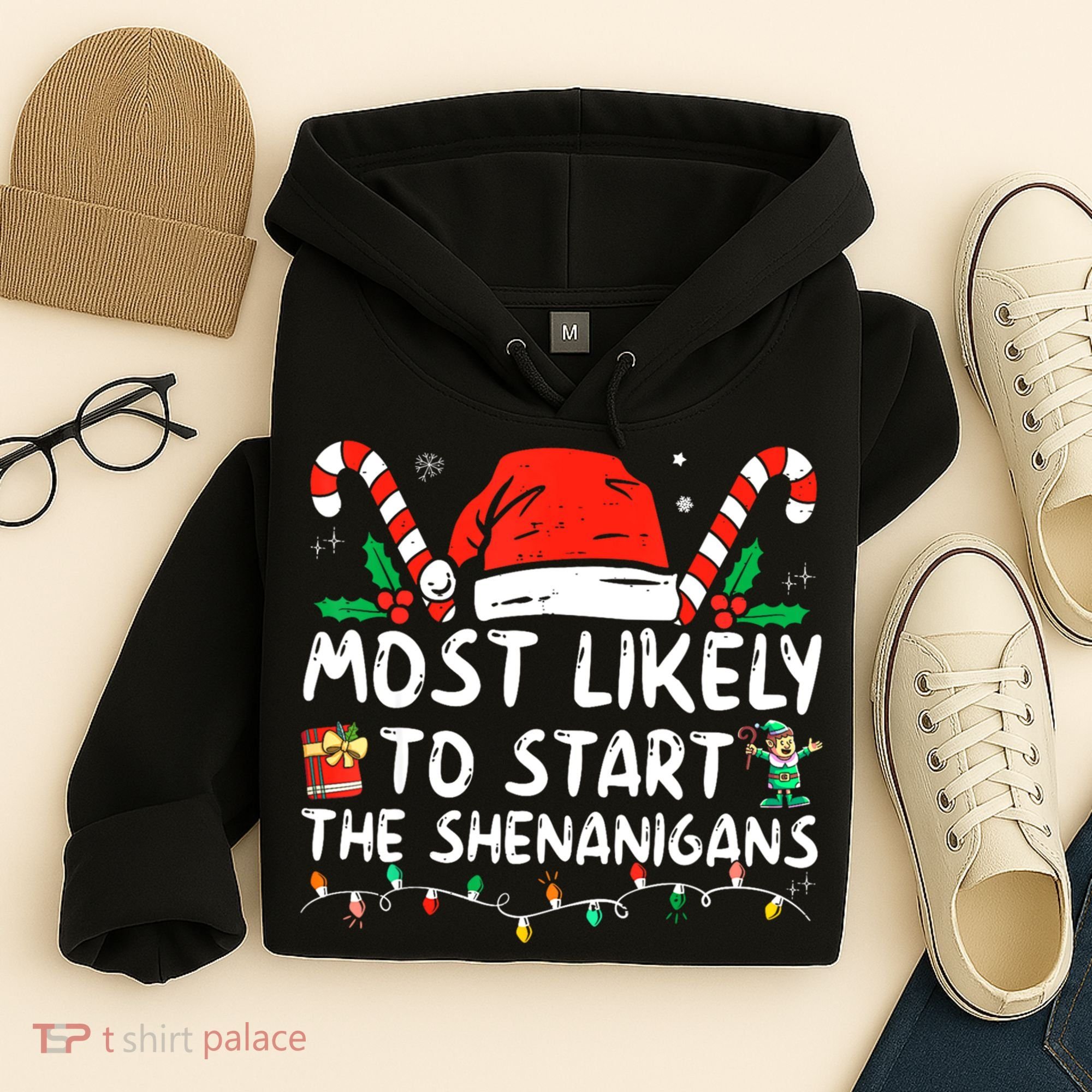 Most Likely To Start The Shenanigans Christmas Family Hoodie