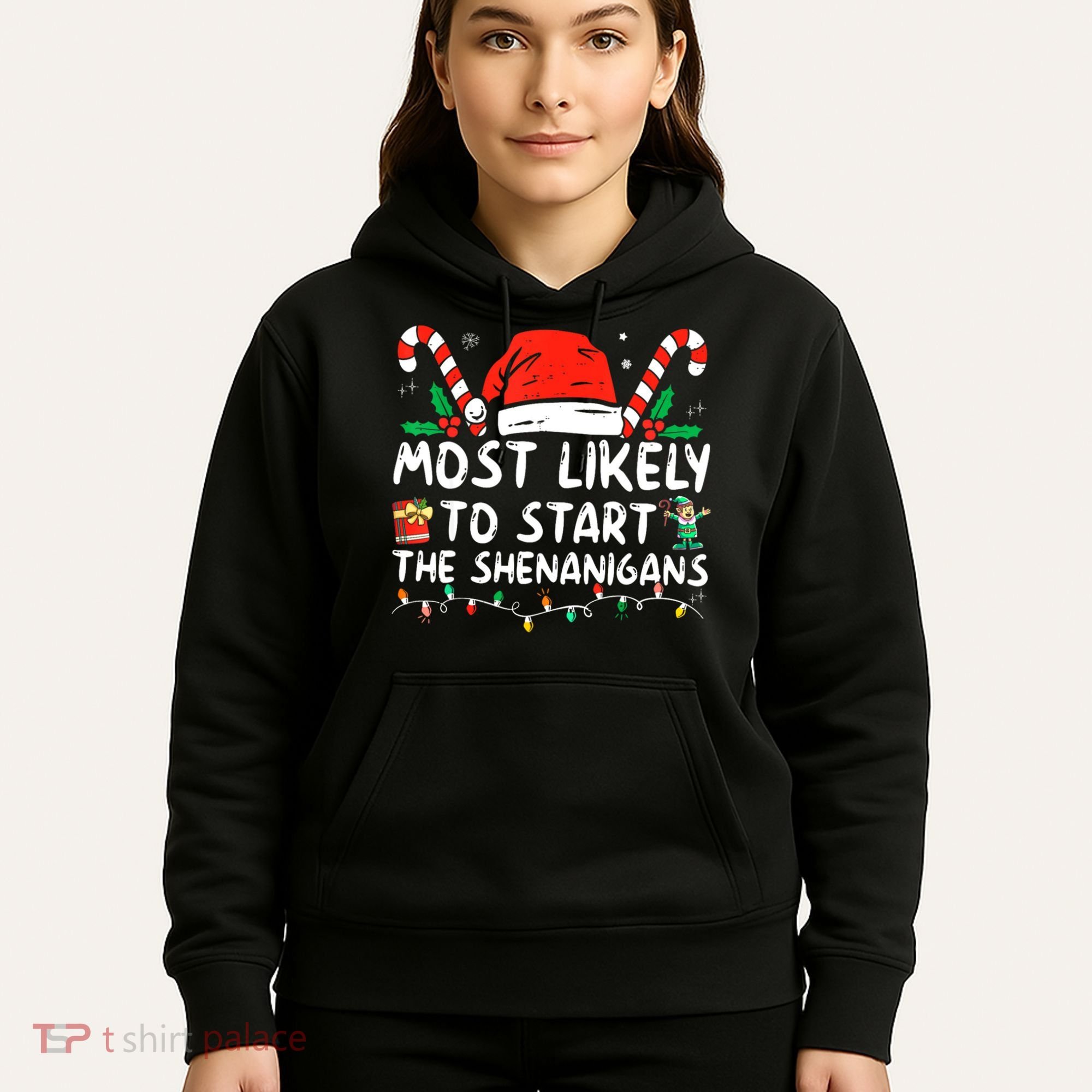 Most Likely To Start The Shenanigans Christmas Family Hoodie