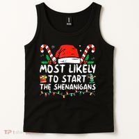 Most Likely To Start The Shenanigans Christmas Family Tank Top thumb 2