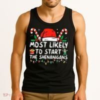 Most Likely To Start The Shenanigans Christmas Family Tank Top thumb 3