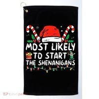 Most Likely To Start The Shenanigans Christmas Family Golf Towel thumb 0