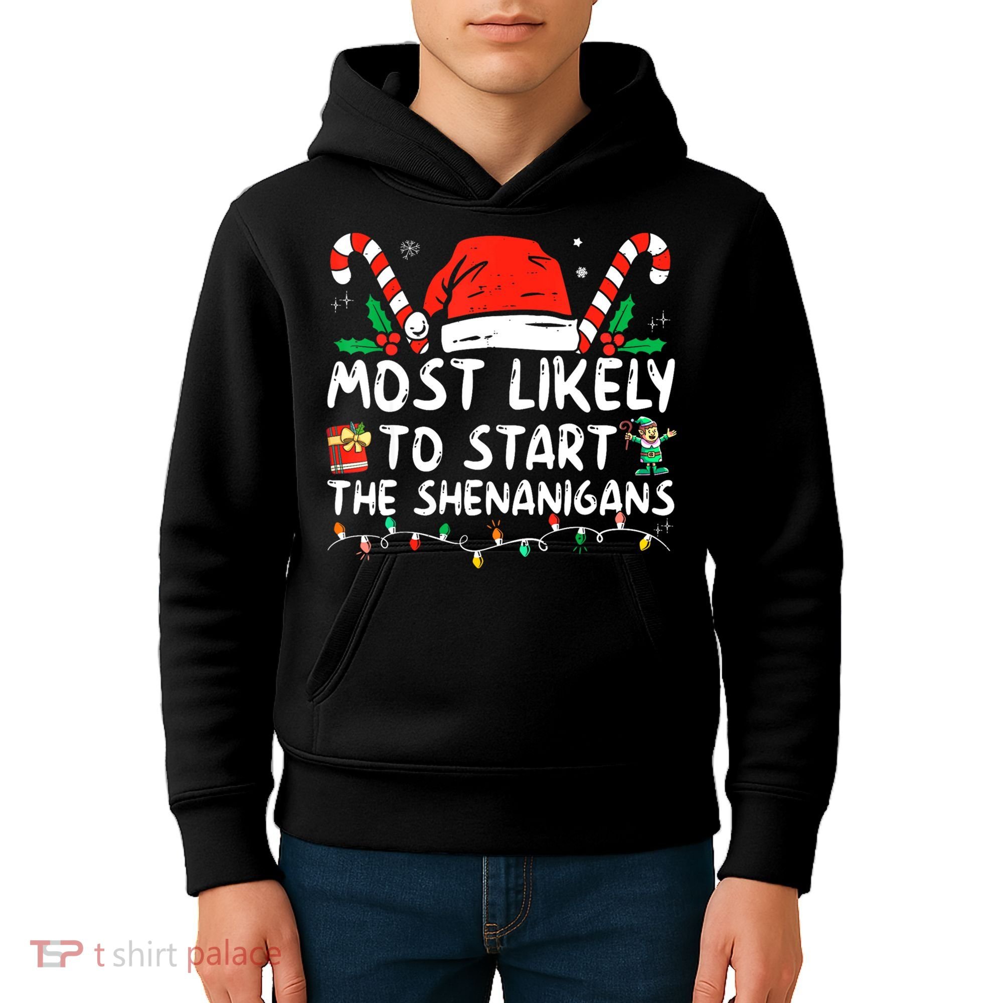 Most Likely To Start The Shenanigans Christmas Family Kids Hoodie