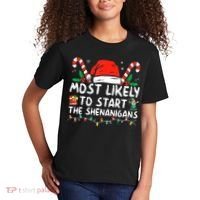 Most Likely To Start The Shenanigans Christmas Family Kids T-Shirt thumb 2