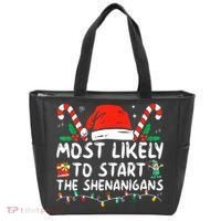 Most Likely To Start The Shenanigans Christmas Family Tote Bag thumb 0
