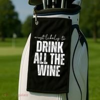 Most Likely To Drink All The Wine Funny Gift Golf Towel thumb 2