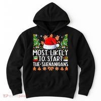 Most Likely To Start The Shenanigans Family Christmas Hoodie thumb 0