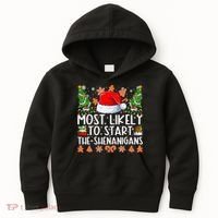 Most Likely To Start The Shenanigans Family Christmas Kids Hoodie thumb 0