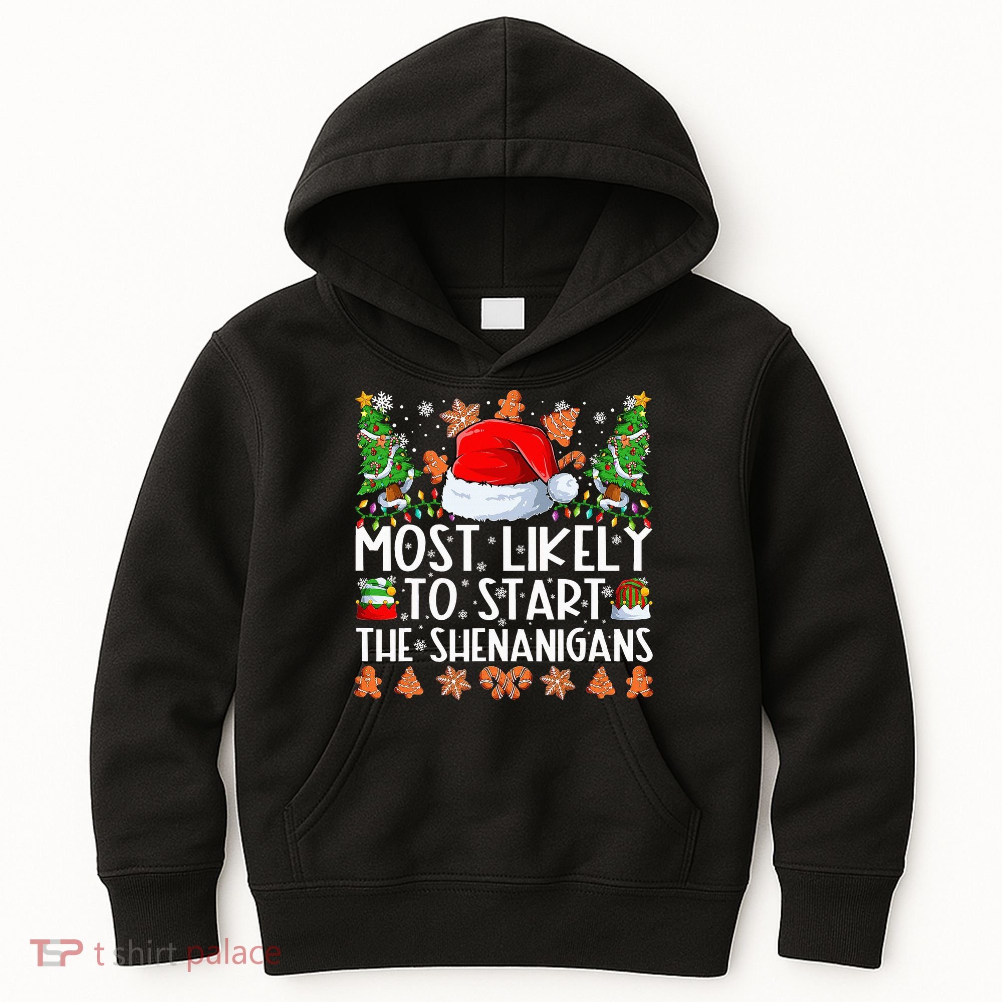 Most Likely To Start The Shenanigans Family Christmas Kids Hoodie
