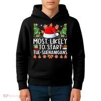 Most Likely To Start The Shenanigans Family Christmas Kids Hoodie thumb 4