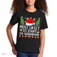 Most Likely To Start The Shenanigans Family Christmas Kids T-Shirt thumb 2