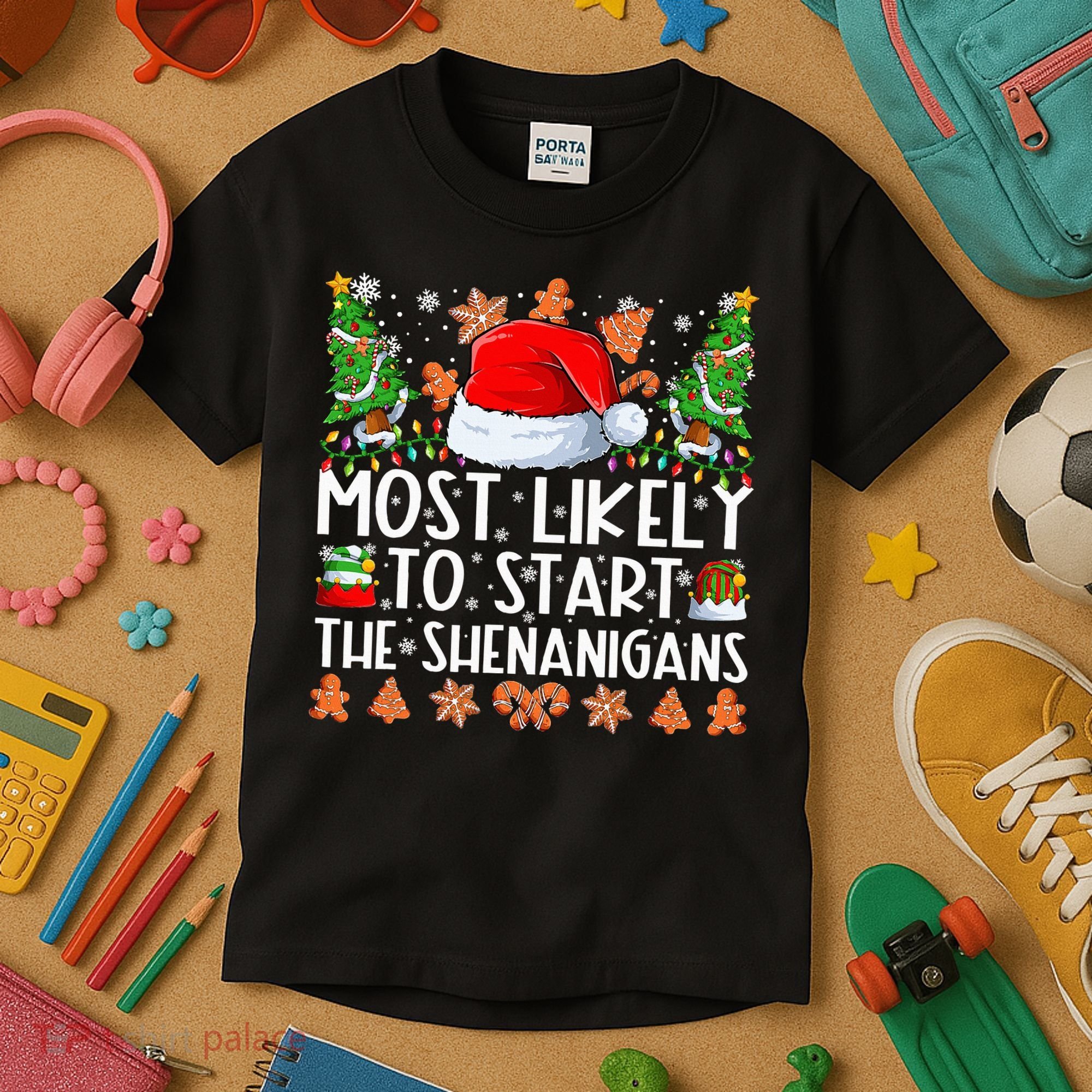 Most Likely To Start The Shenanigans Family Christmas Kids T-Shirt