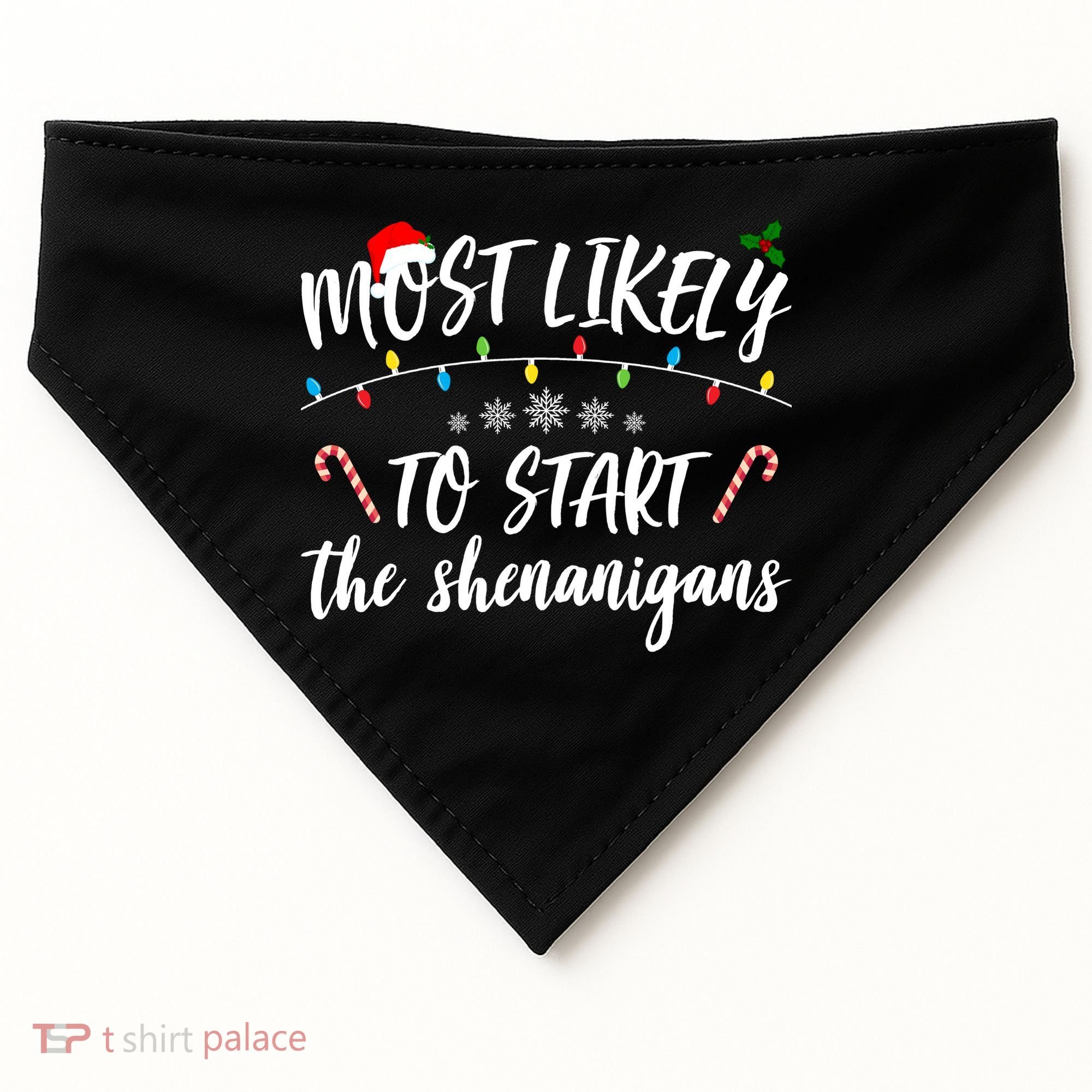 Most Likely To Start Shenanigans Funny Christmas USA-Made Doggie Bandana