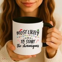 Most Likely To Start Shenanigans Funny Christmas Coffee Mug thumb 3