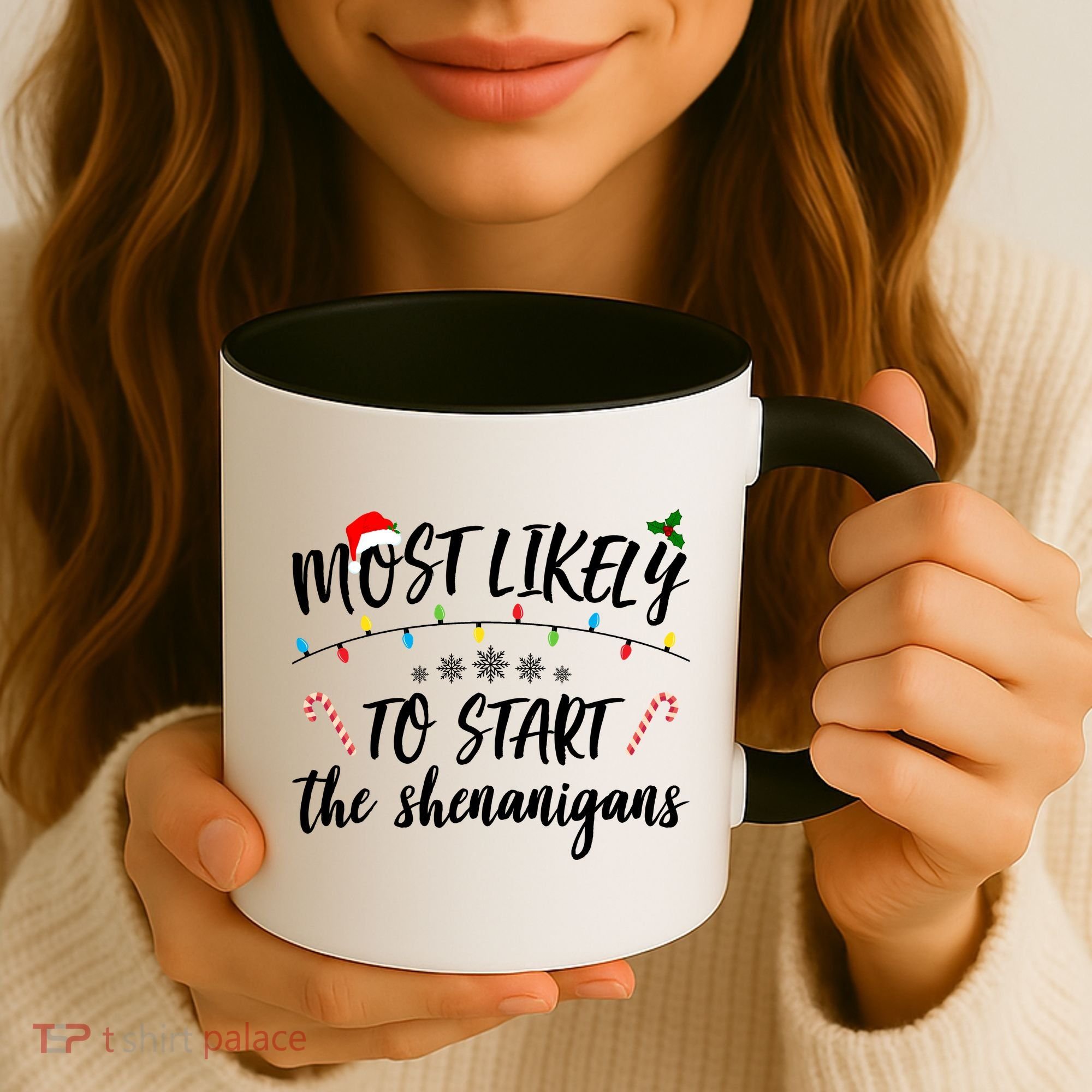 Most Likely To Start Shenanigans Funny Christmas Coffee Mug