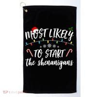 Most Likely To Start Shenanigans Funny Christmas Golf Towel thumb 0