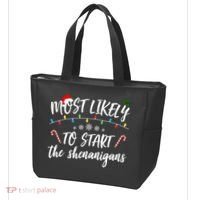 Most Likely To Start Shenanigans Funny Christmas Tote Bag thumb 3