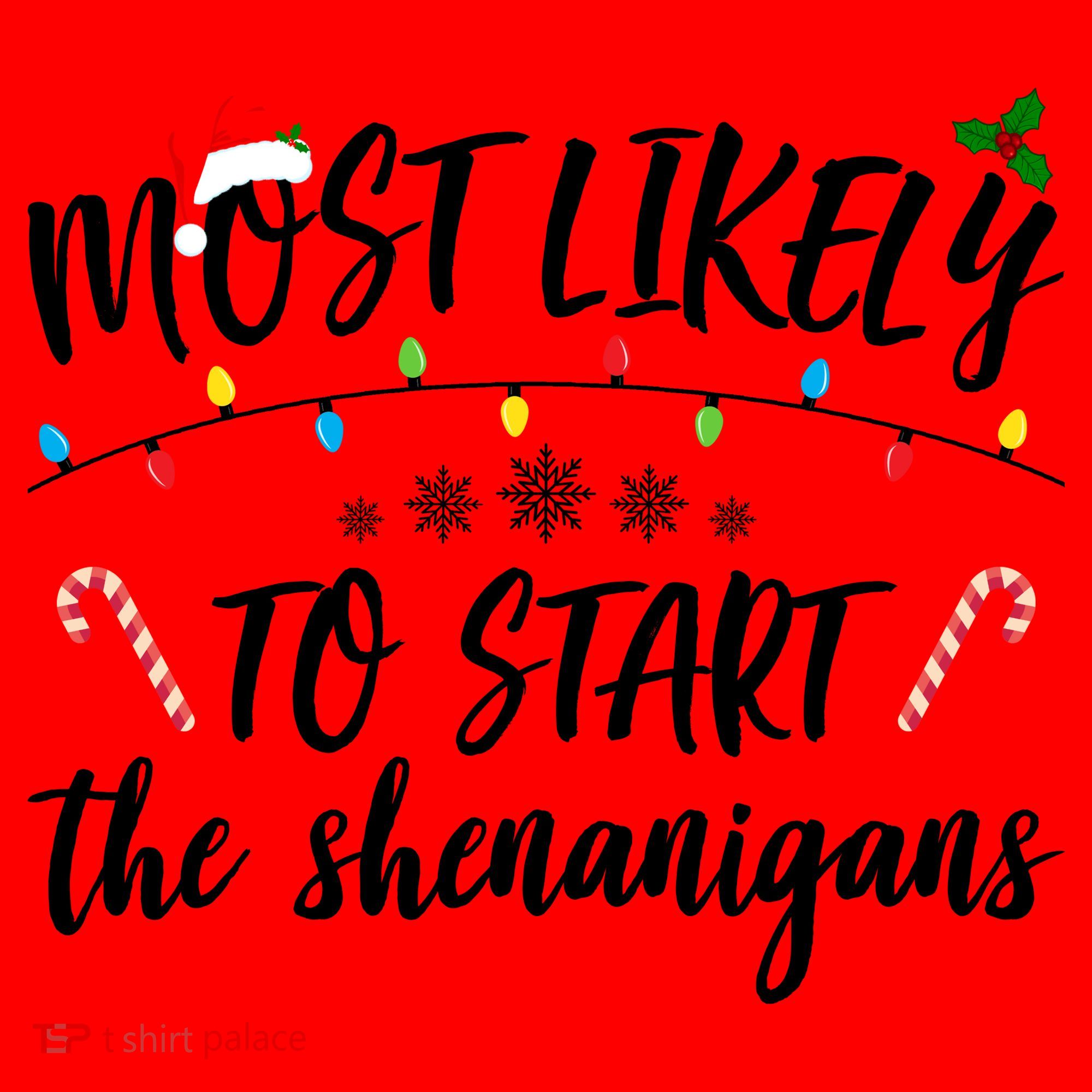 Most Likely To Start Shenanigans Funny Christmas Santa Hat