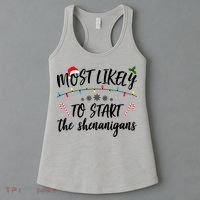 Most Likely To Start Shenanigans Funny Christmas Women's Tank Top thumb 3