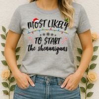 Most Likely To Start Shenanigans Funny Christmas Women's T-Shirt thumb 2