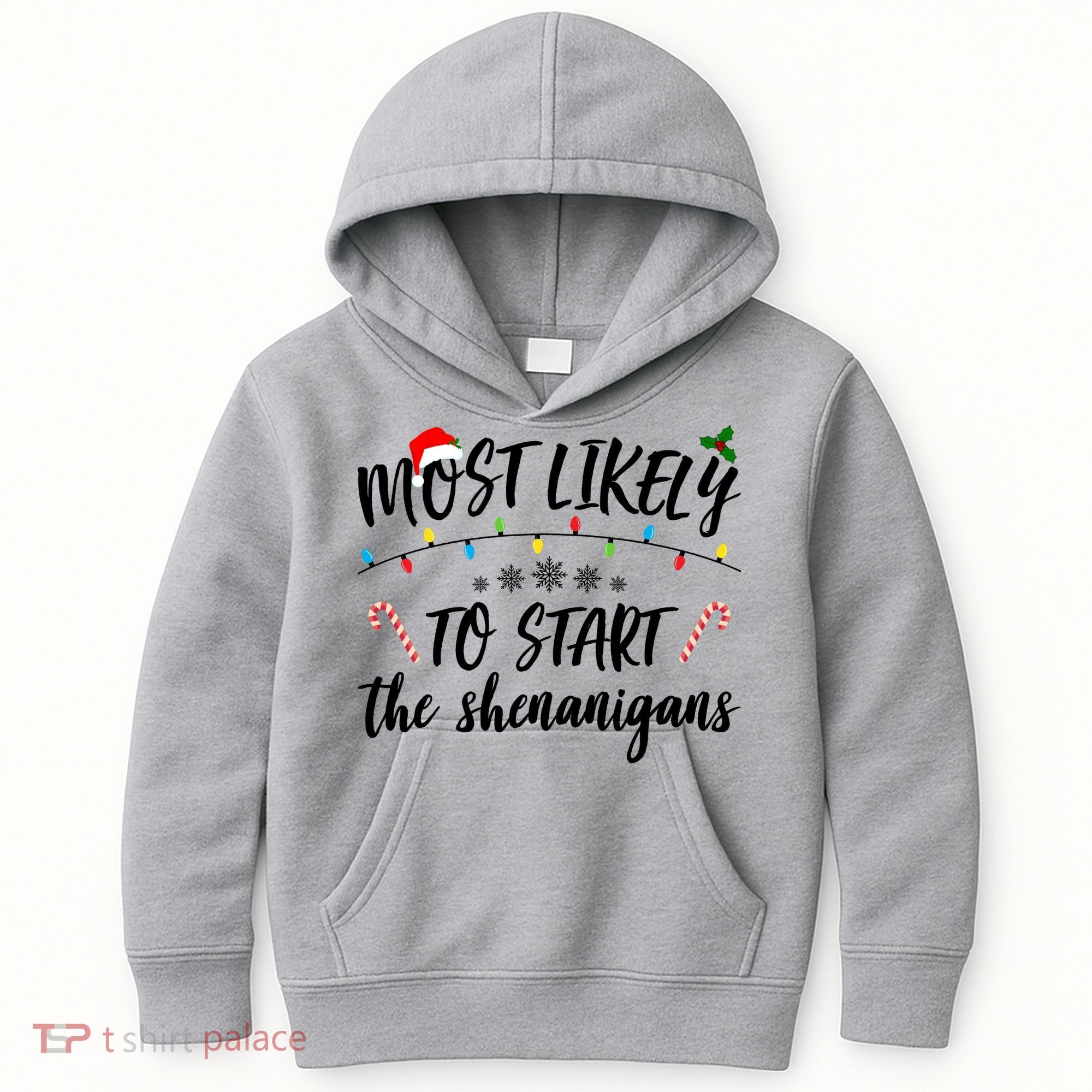 Most Likely To Start Shenanigans Funny Christmas Kids Hoodie