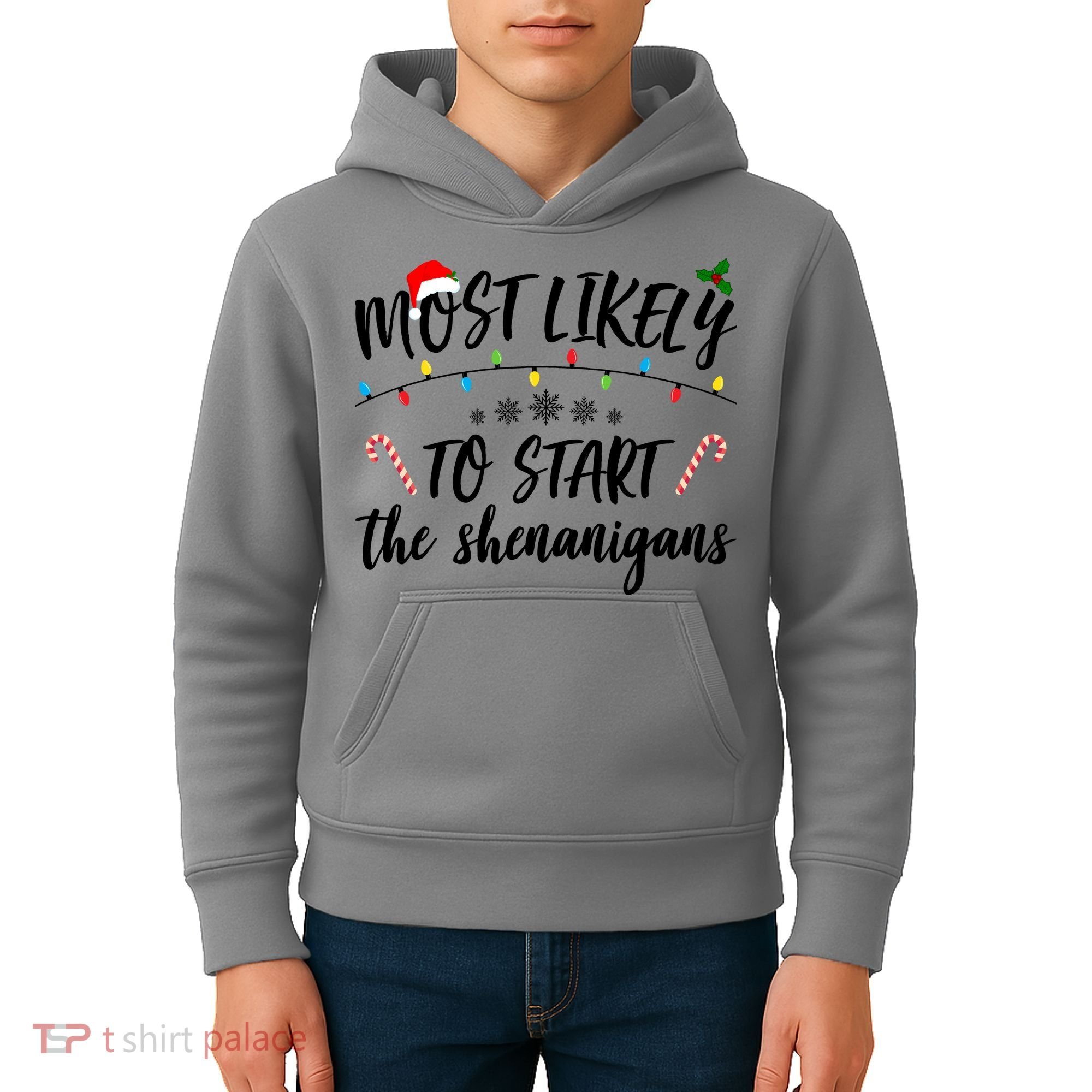 Most Likely To Start Shenanigans Funny Christmas Kids Hoodie