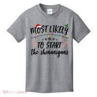 Most Likely To Start Shenanigans Funny Christmas Kids T-Shirt thumb 0