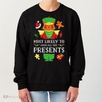 Most Likely To Open All The Presents Funny Christmas Cat Santa Women's Sweatshirt thumb 0