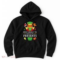Most Likely To Open All The Presents Funny Christmas Cat Santa Hoodie thumb 0