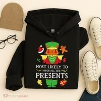 Most Likely To Open All The Presents Funny Christmas Cat Santa Hoodie thumb 4