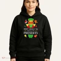 Most Likely To Open All The Presents Funny Christmas Cat Santa Hoodie thumb 5