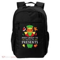 Most Likely To Open All The Presents Funny Christmas Cat Santa Backpack thumb 0