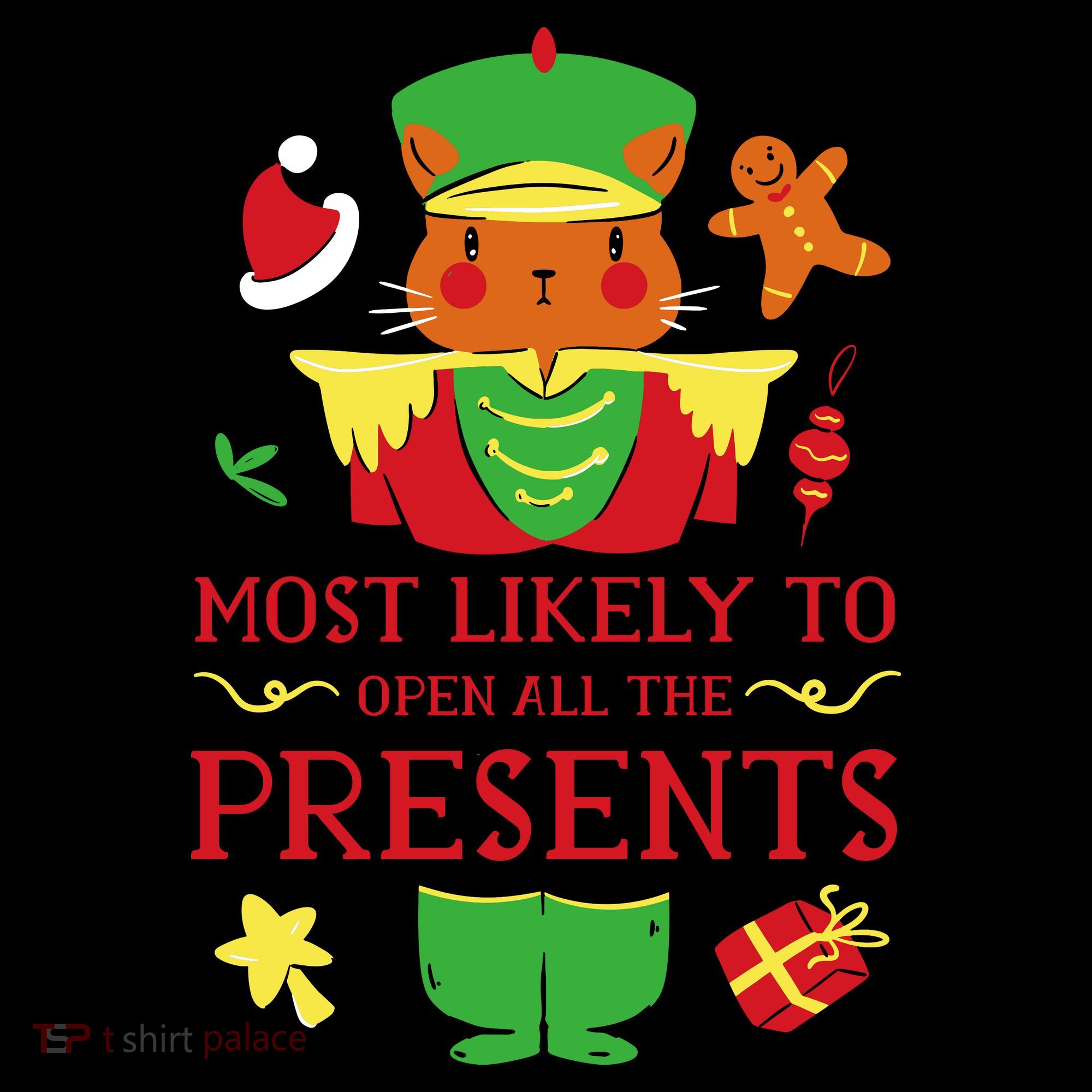 Most Likely To Open All The Presents Funny Christmas Cat Santa Coffee Mug