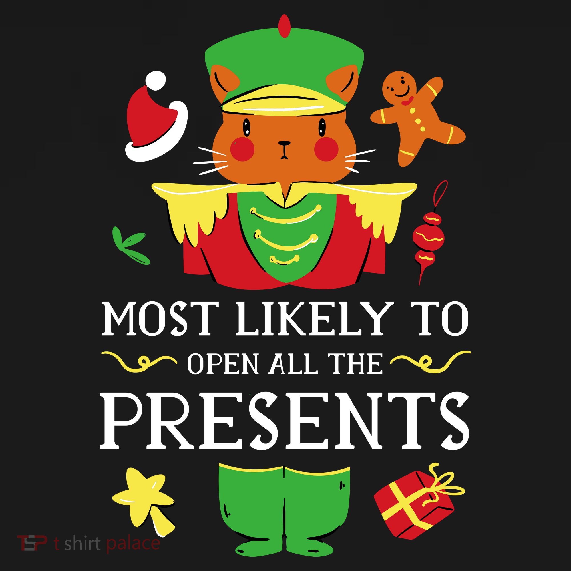 Most Likely To Open All The Presents Funny Christmas Cat Santa Women's Hoodie