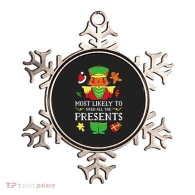 Most Likely To Open All The Presents Funny Christmas Cat Santa Ornament