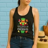 Most Likely To Open All The Presents Funny Christmas Cat Santa Women's Tank Top thumb 2